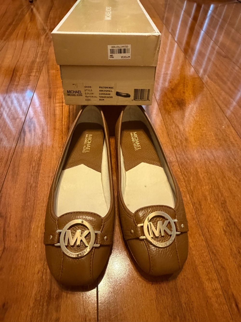Michael Kors Tan Leather MK Round-Logo Loafers